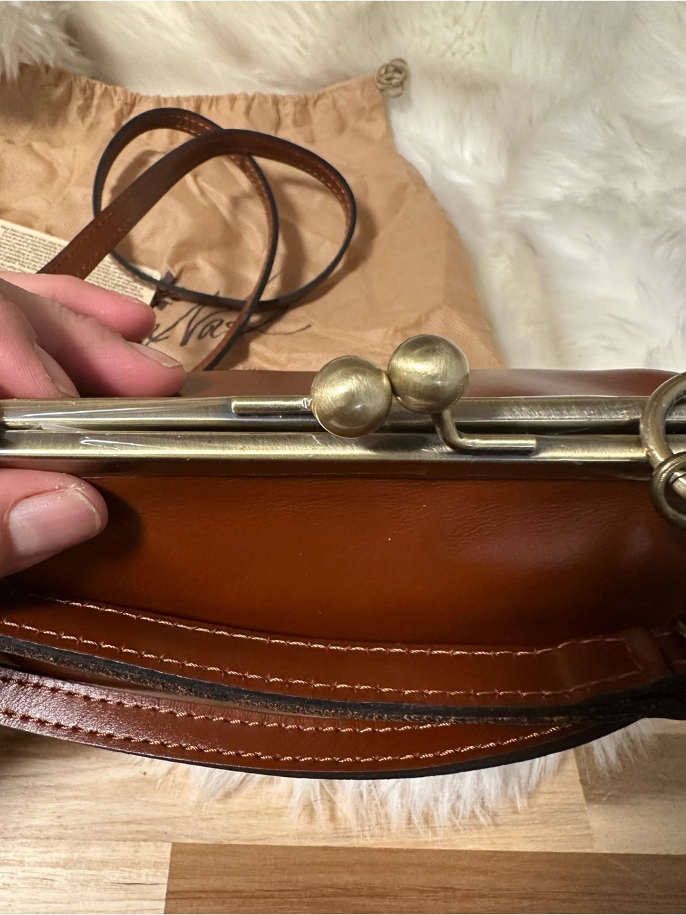 Patricia Nash Brown Leather Viore kiss lock crossbody bag new - Picture 5 of 11